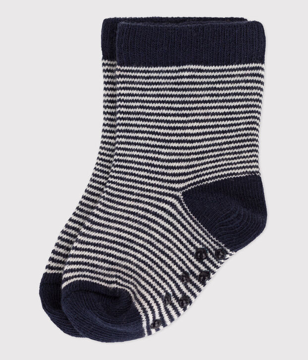 Paire de chaussettes antid&eacute;rapantes b&eacute;b&eacute; bleu/blanc