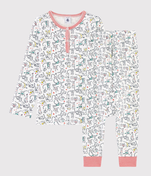 Pyjama en c&ocirc;te blanc/multicouleur