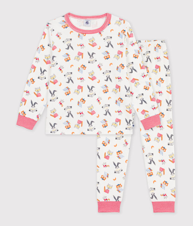 Pyjama enfant en coton imprim&eacute; animaux blanc/multicouleur