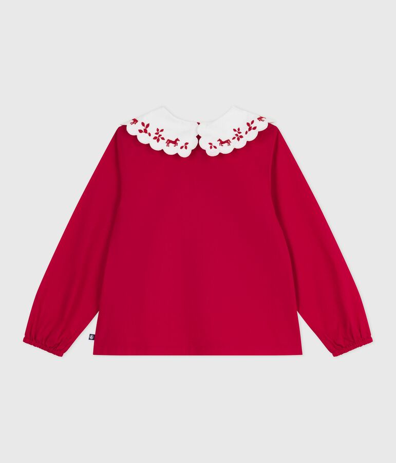 Blouse enfant en popeline de coton manches longues imprim&eacute;e rouge
