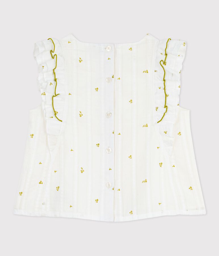 Blouse enfant en coton sans manche imprim&eacute;e fleurs vert/vert