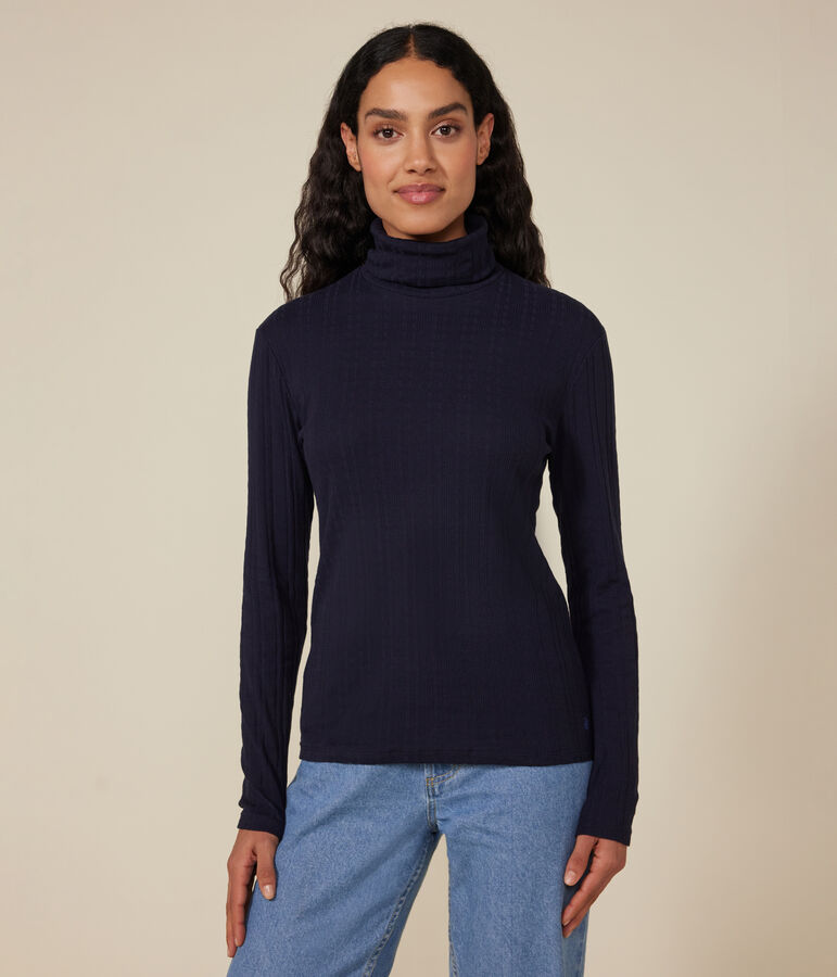 Tee-shirt l'iconique col roul&eacute; en c&ocirc;te fantaisie femme bleu