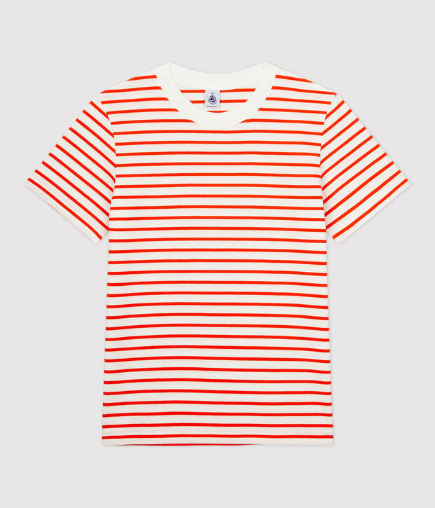 Marini&egrave;re Dames t-shirt van katoen wit/oranje