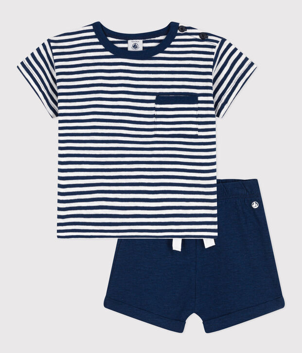 Babysetje van gevlamde jerseystof en katoen blauw/wit