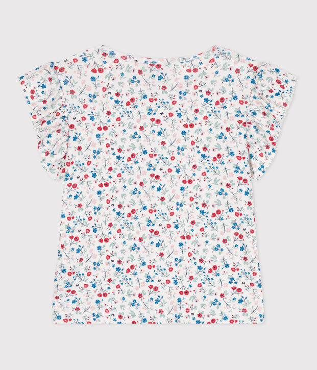 Tee-shirt enfant en coton manches courtes fleuri blanc/multicouleur