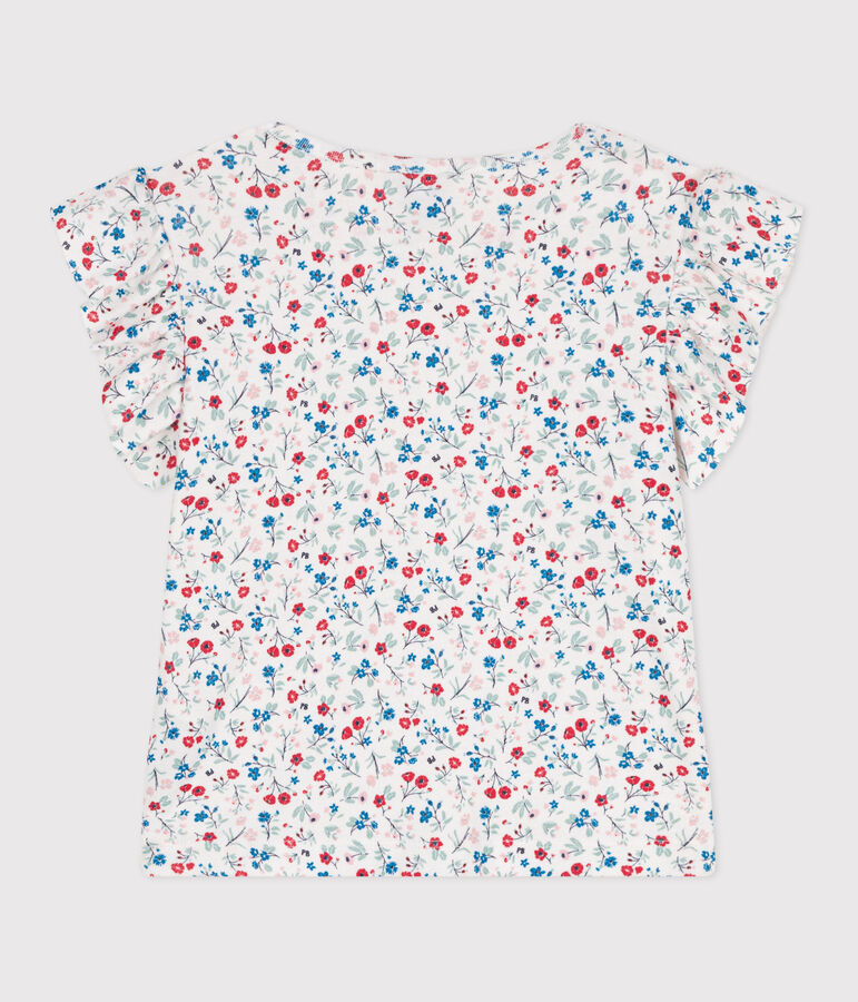 Katoenen T-shirt met korte mouwen en bloemenprint voor kinderen wit/multicouleur