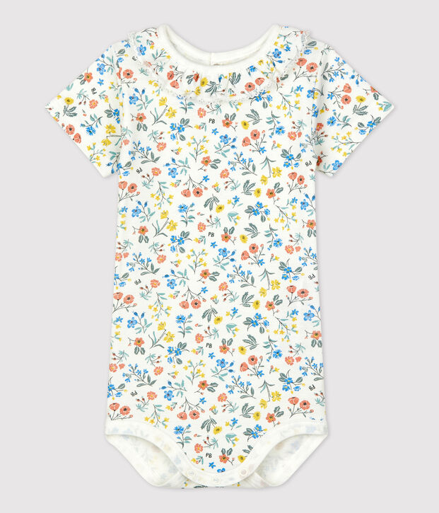Katoenen body met kraagje en bloemenprint voor baby's wit/multicouleur