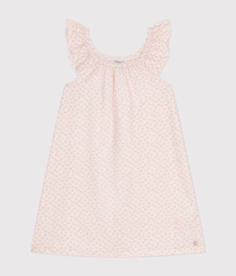 Chemise de nuit en coton motif fleurs enfant blanc/rose