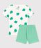 Pyjacourt motif palmes petit garçon en coton biologique blanc MARSHMALLOW/vert GAZON