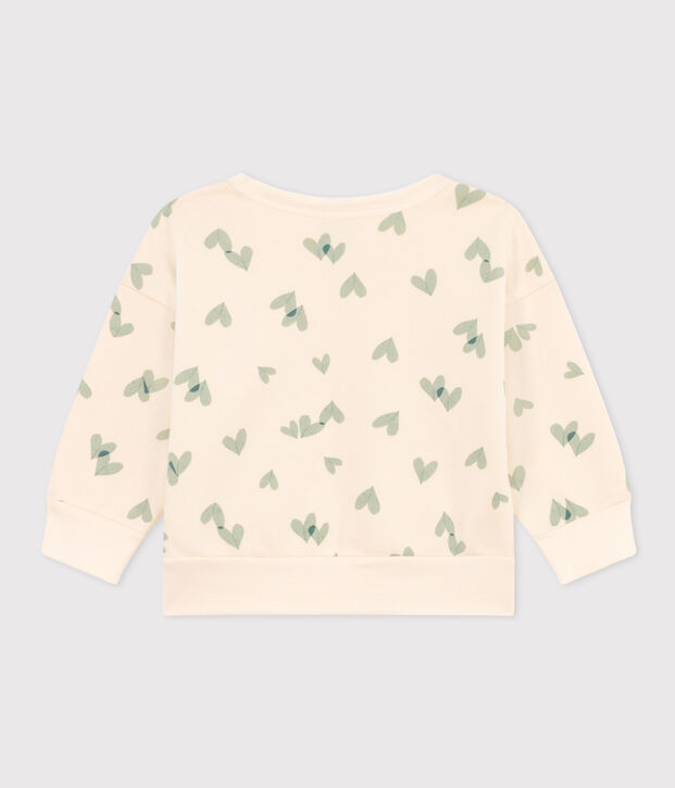 Sweatshirt in molton met print voor baby's. ecru/groen
