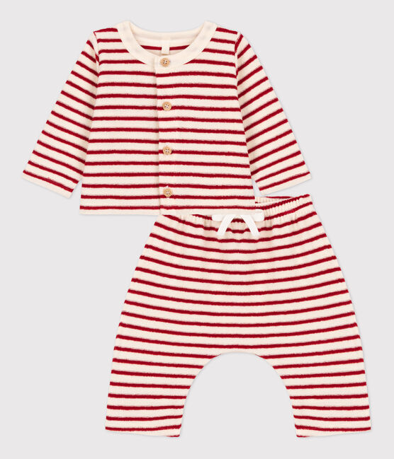Ensemble bébé 2 pièces rayé en bouclette éponge blanc AVALANCHE/ STOP