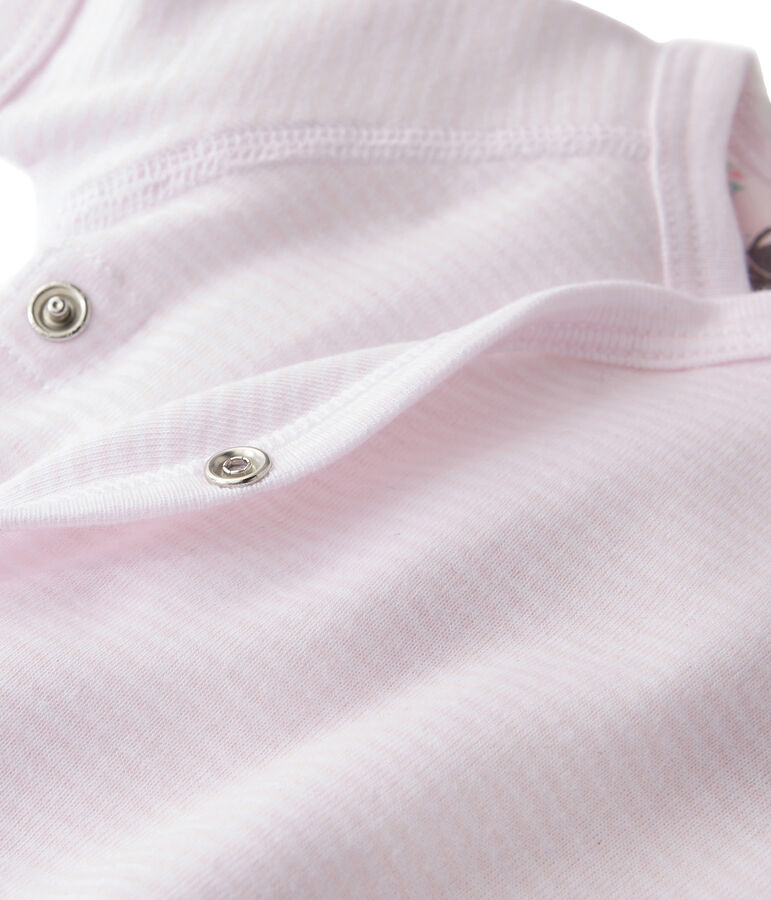 Uniseks geboorte body met milleraies-strepen roze VIENNE/wit ECUME