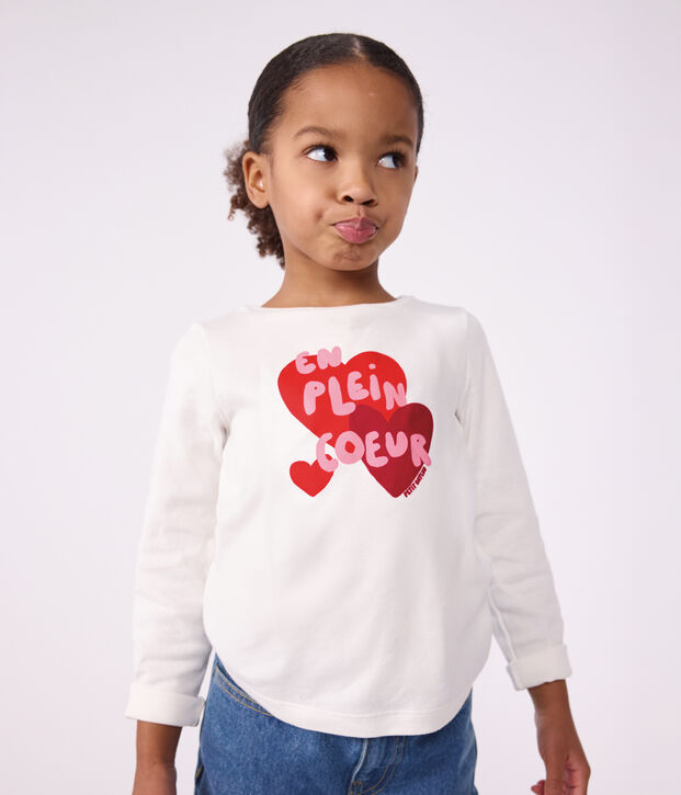 T-shirt met lange mouwen en hartjesmotief voor kinderen wit