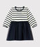 Robe manches longues bi-matière bébé fille beige COQUILLE/bleu SMOKING