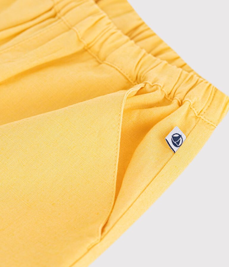 Pantalon b&eacute;b&eacute; en coton/lin, uni jaune