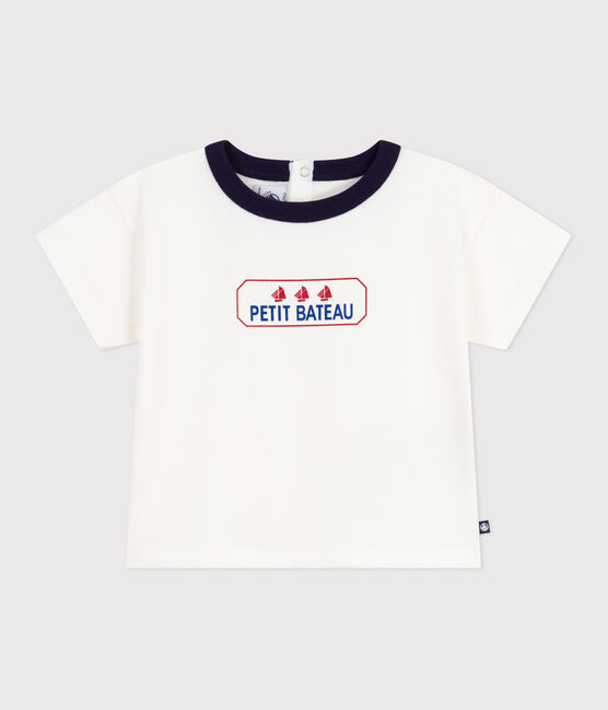 Tee-shirt bébé en coton à manches longues, motif logo vintage blanc MARSHMALLOW