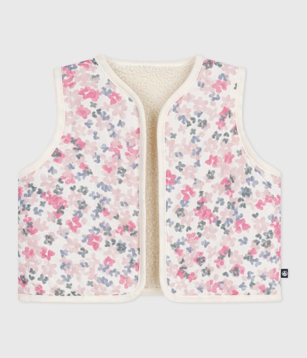 Gilet b&eacute;b&eacute; en popeline de coton et sherpa sans manche imprim&eacute; &eacute;cru/multicouleur