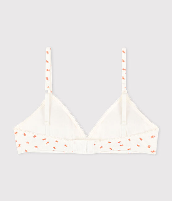 Soutien gorge paddé fleur en coton et élasthanne fille blanc MARSHMALLOW/blanc MULTICO