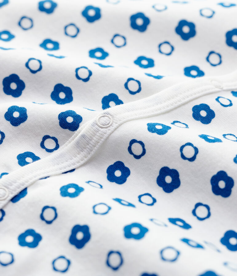 Voetloos slaappakje met retro bloemenprint van biologisch katoen wit MARSHMALLOW/ MALLARD