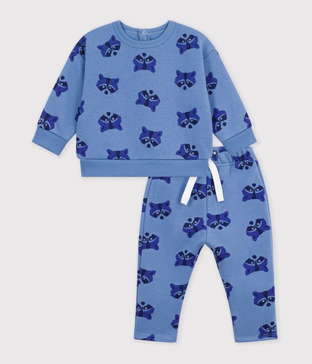 Babysetje - Sweatshirt en broekje van katoen met dierenprint blauw/multicouleur