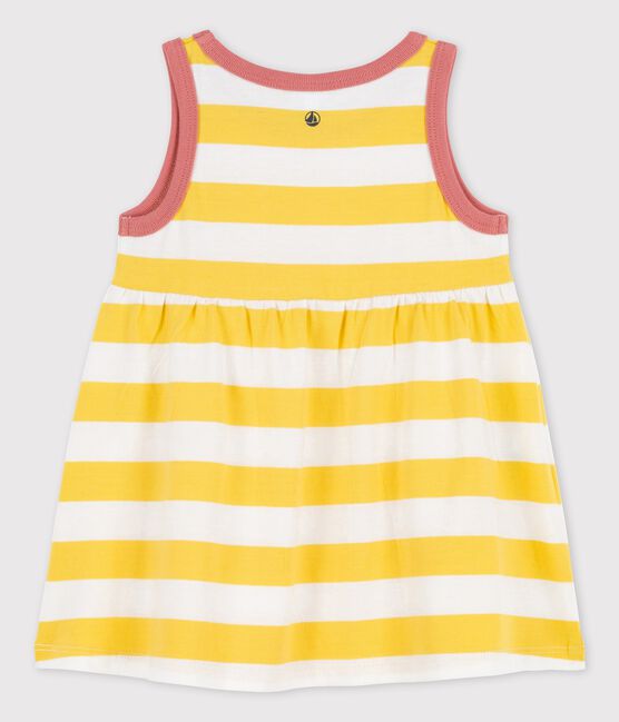 Gestreepte jurk zonder mouwen in jersey voor baby's geel ORGE/wit MARSHMALLOW