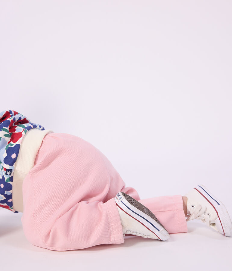 Soepelvallende babybroek van effen katoen roze MARQUISE