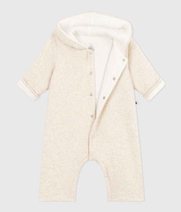 Combinaison longue ouatin&eacute;e &agrave; capuche en coton b&eacute;b&eacute; beige chin&eacute;
