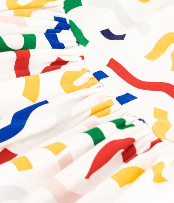 Meisjesjurk met korte mouwen en print in katoen wit MARSHMALLOW/wit MULTICO