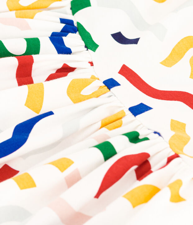 Robe imprim&eacute;e manches courtes en coton enfant fille blanc/multicouleur