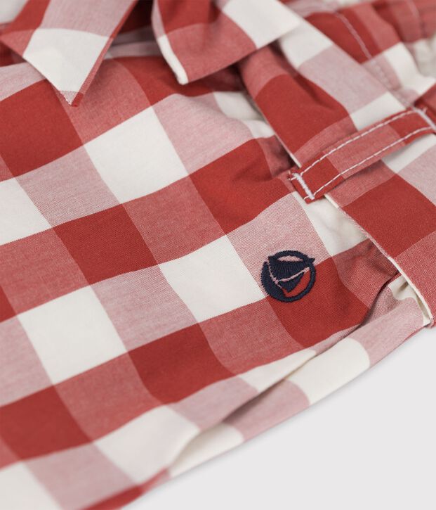 Vichy short in popeline voor meisjes bruin/ecru