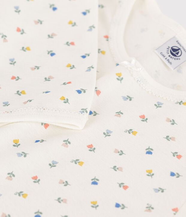 Meisjespyjama met bloemenprint in katoen wit/multicouleur