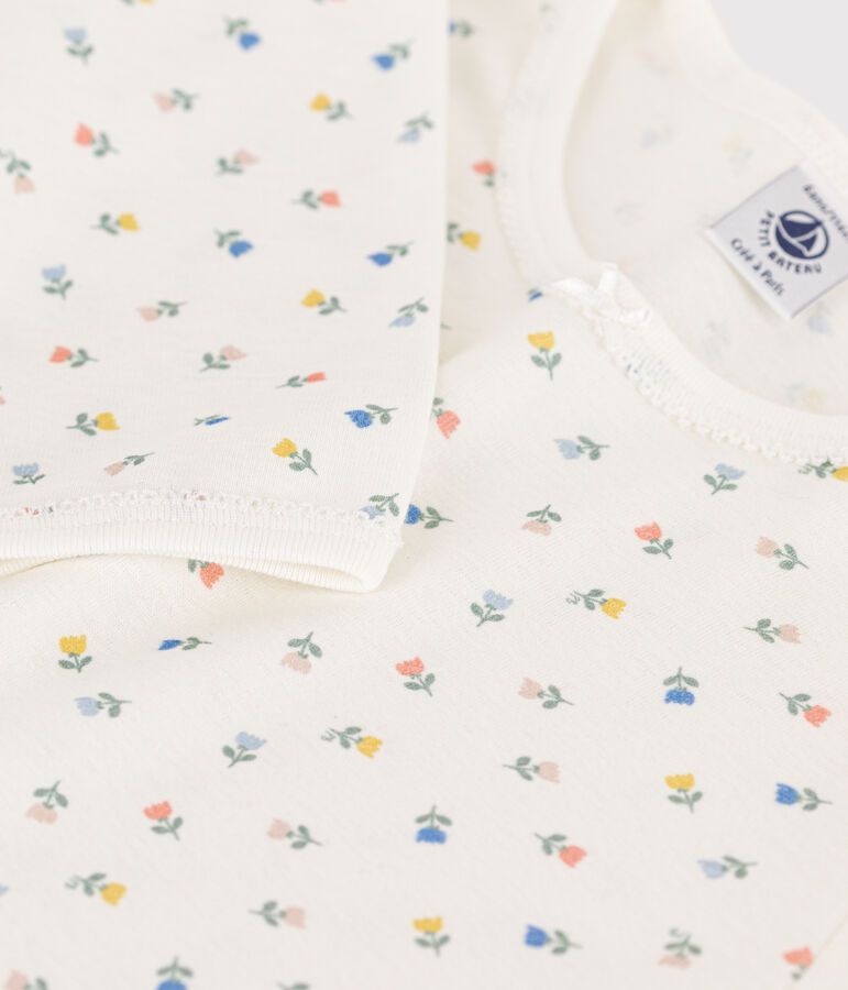 Meisjespyjama met bloemenprint in katoen wit MARSHMALLOW/wit MULTICO