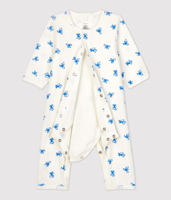Bodyjama sans pieds  bébé en coton biologique blanc MARSHMALLOW/bleu BRASIER