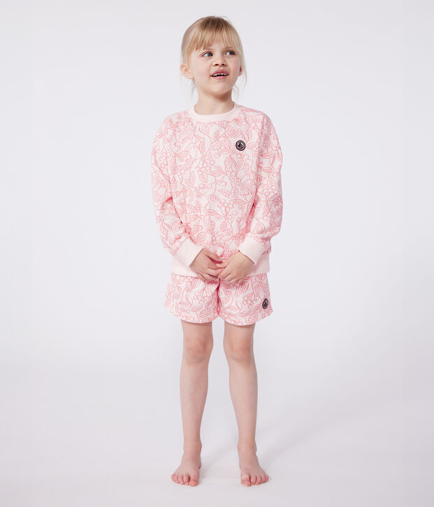 Sweatshirt enfant en coton imprim&eacute; rose/rouge