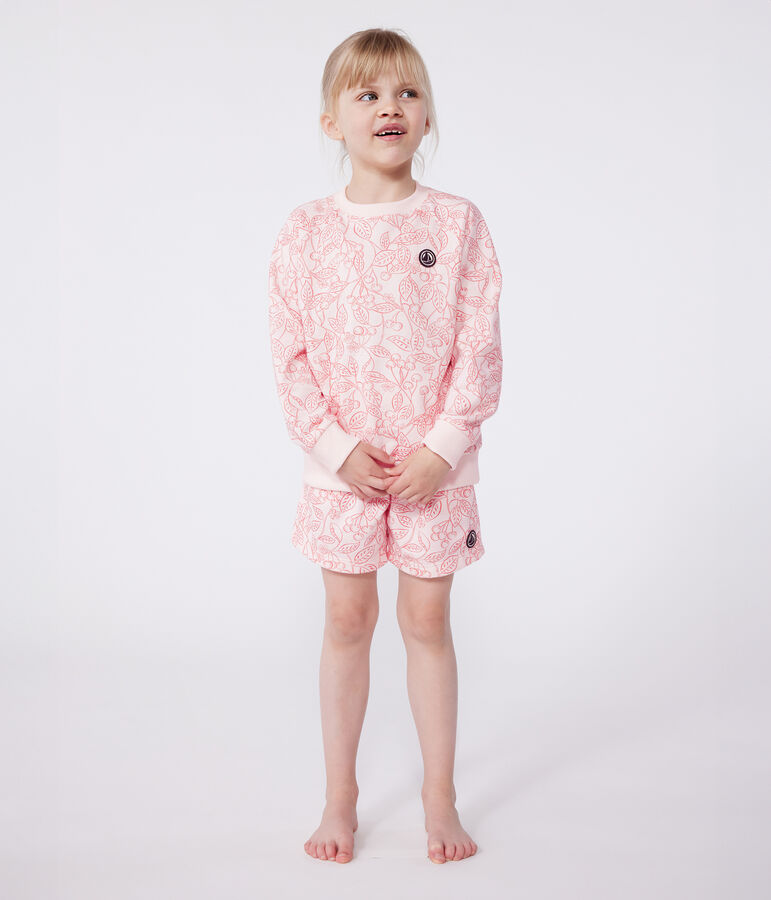 Sweatshirt enfant en coton imprim&eacute; rose/rouge