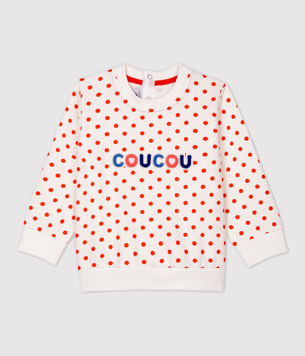 Sweatshirt en molleton b&eacute;b&eacute;. blanc/orange