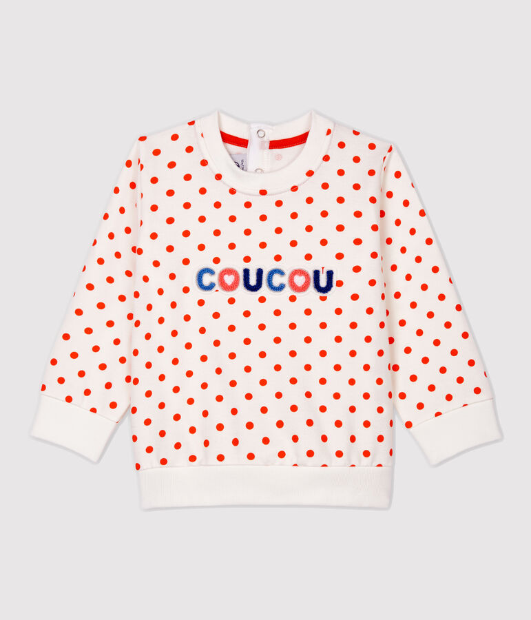 Sweatshirt van molton baby. wit/oranje