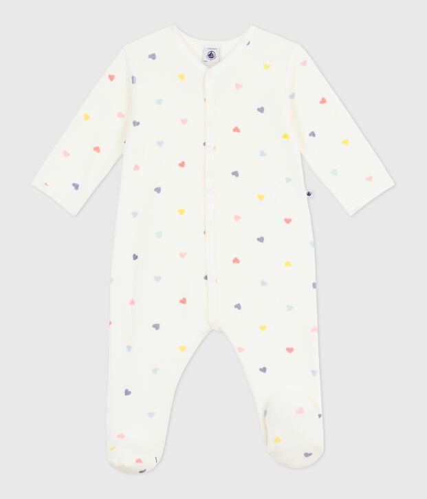 Fluwelen babypyjama met hartjesprint wit/multicouleur