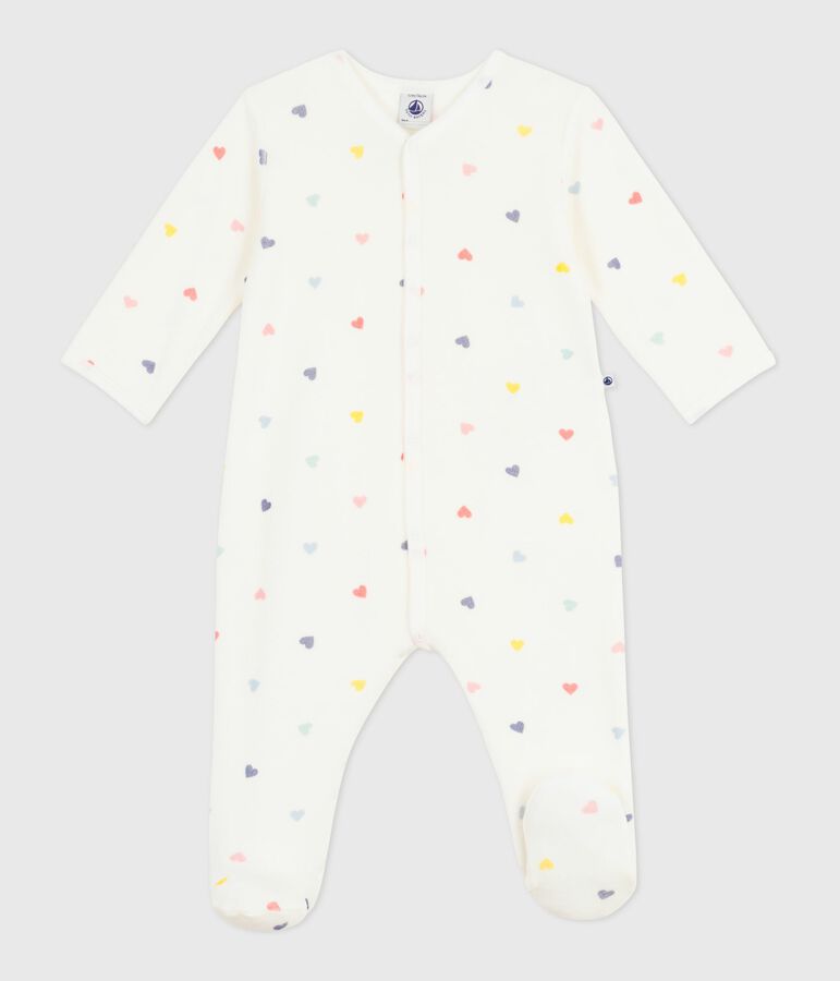 Pyjama b&eacute;b&eacute; en velours imprim&eacute; c&oelig;urs blanc/multicouleur