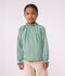 Katoenen kinderbloesje met kraag, lange mouwen en print groen/wit