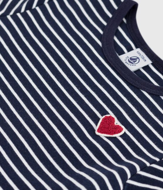 Katoenen jurk met korte mouwen en streepjes blauw SMOKING/wit MARSHMALLOW