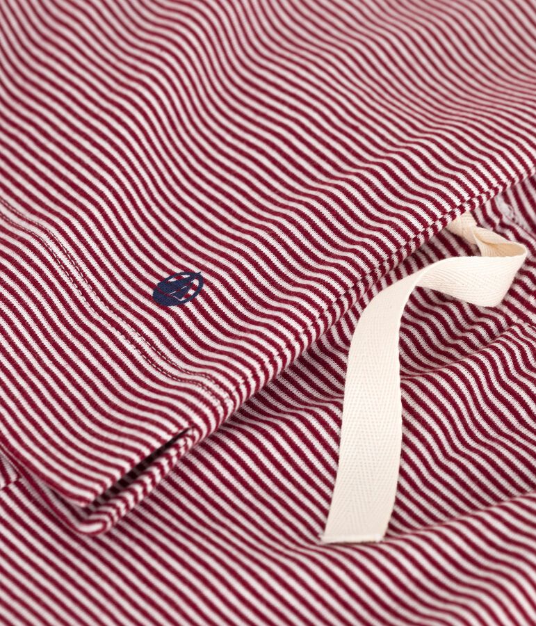 Pyjama femme en coton manches courtes jambes larges &agrave; rayures rouge/blanc