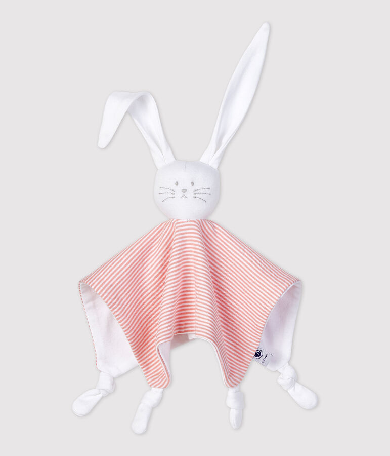 Knuffel van ribstof, de emblematische stof van Petit Bateau. roze/wit