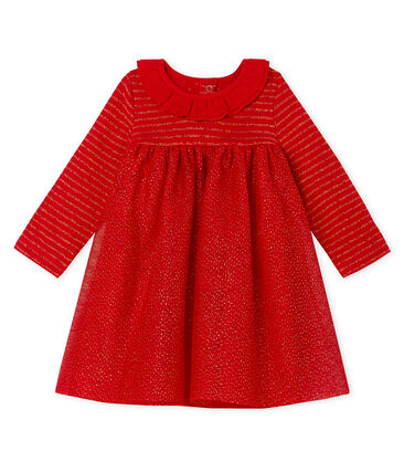 Jurk Met Lange Mouwen Twee Soorten Materiaal Babymeisje Petit Bateau