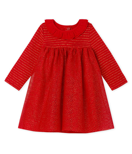 Robe manches longues bi-matière bébé fille rouge TERKUIT/jaune OR