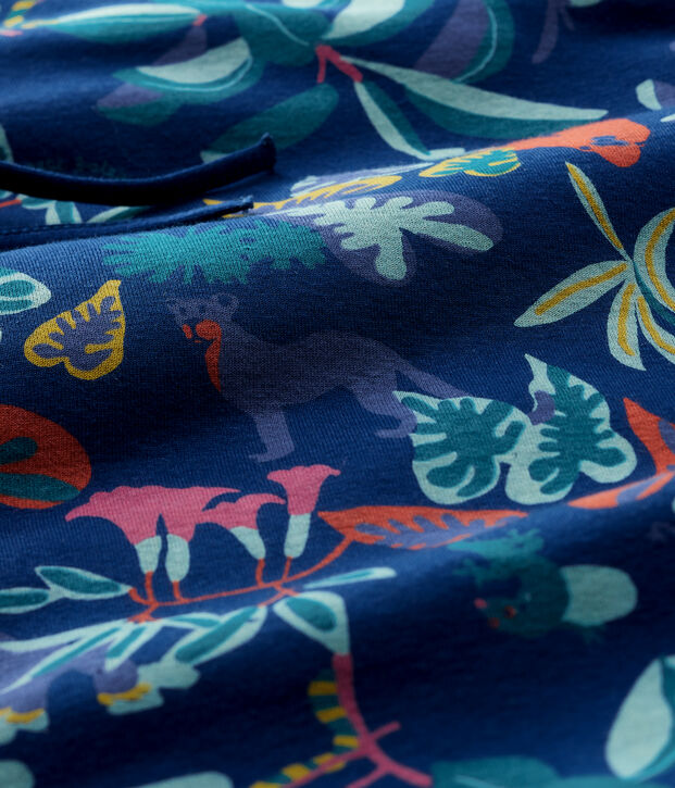 Geribde stootrand bed met jungle print voor baby blauw/multicouleur