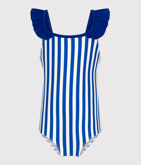 Maillot de bain une pièce enfant à rayures bleu SURF/blanc MARSHMALLOW
