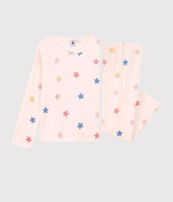 Verkleedpyjama danseres voor meisjes van ribtricot roze FLEUR/wit MULTICO