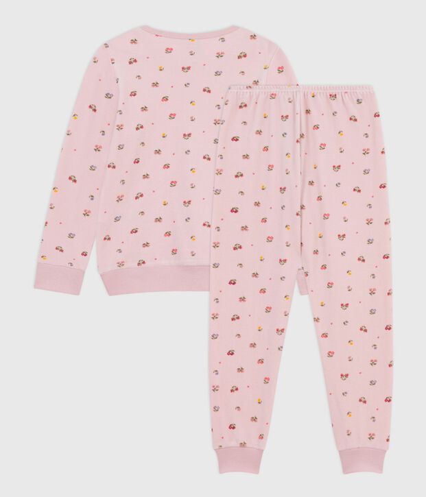 Kinderpyjama van velours met bloemetjesprint roze/multicouleur