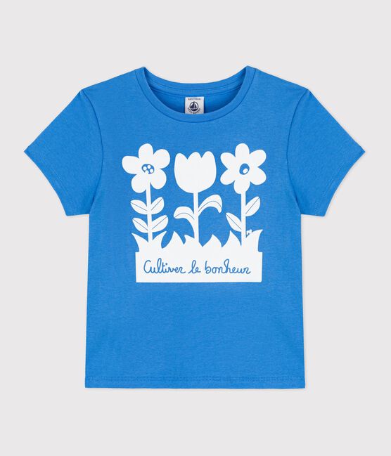 Katoenen T-shirt met korte mouwen voor meisjes blauw BRASIER